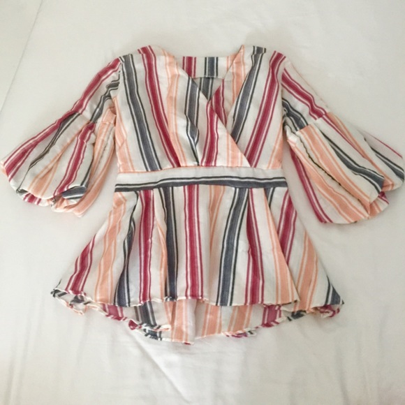 Free People Tops - Free People Striped Quarter Puff Sleeve Blouse☀️